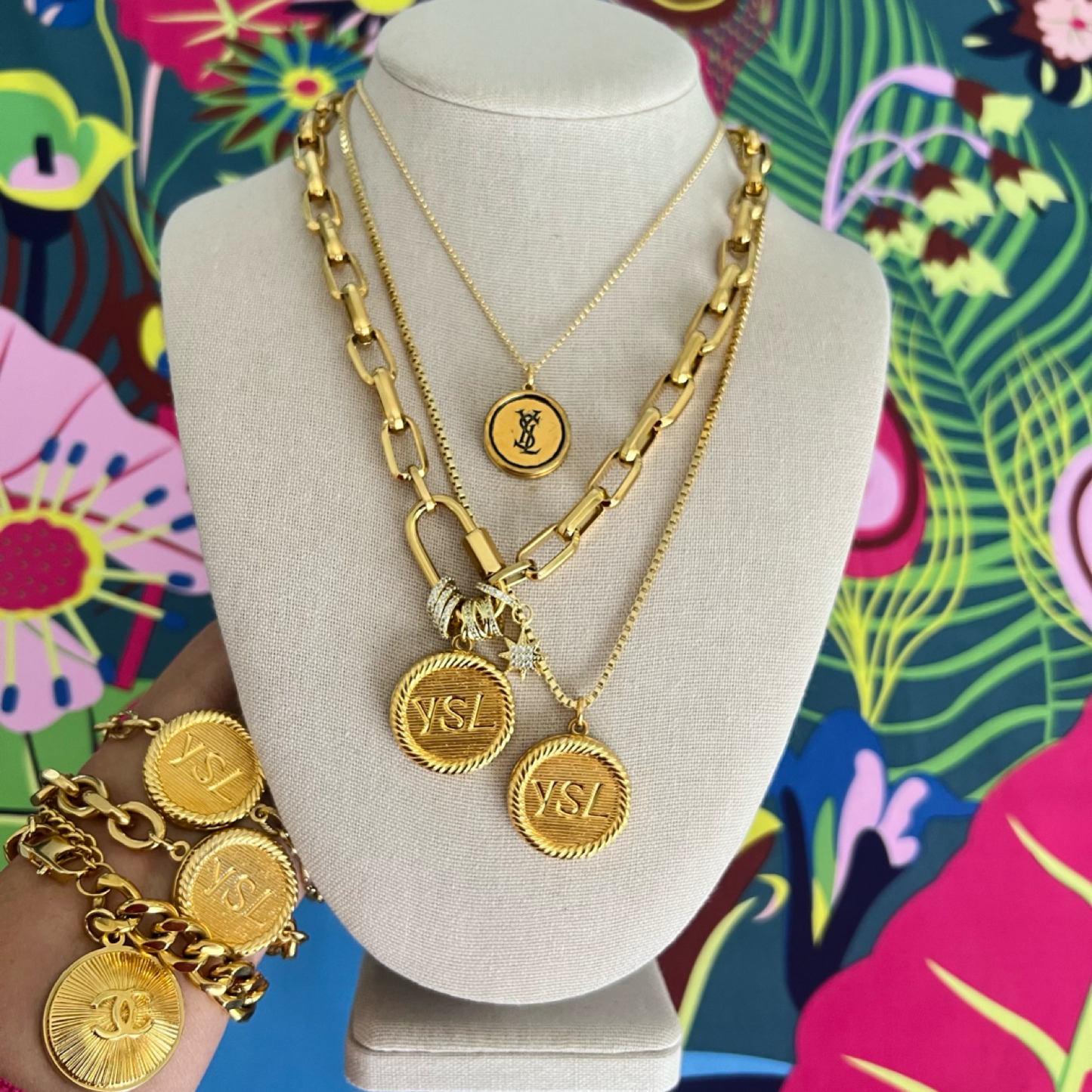 Repurposed YSL Gold Rope Charm Necklace