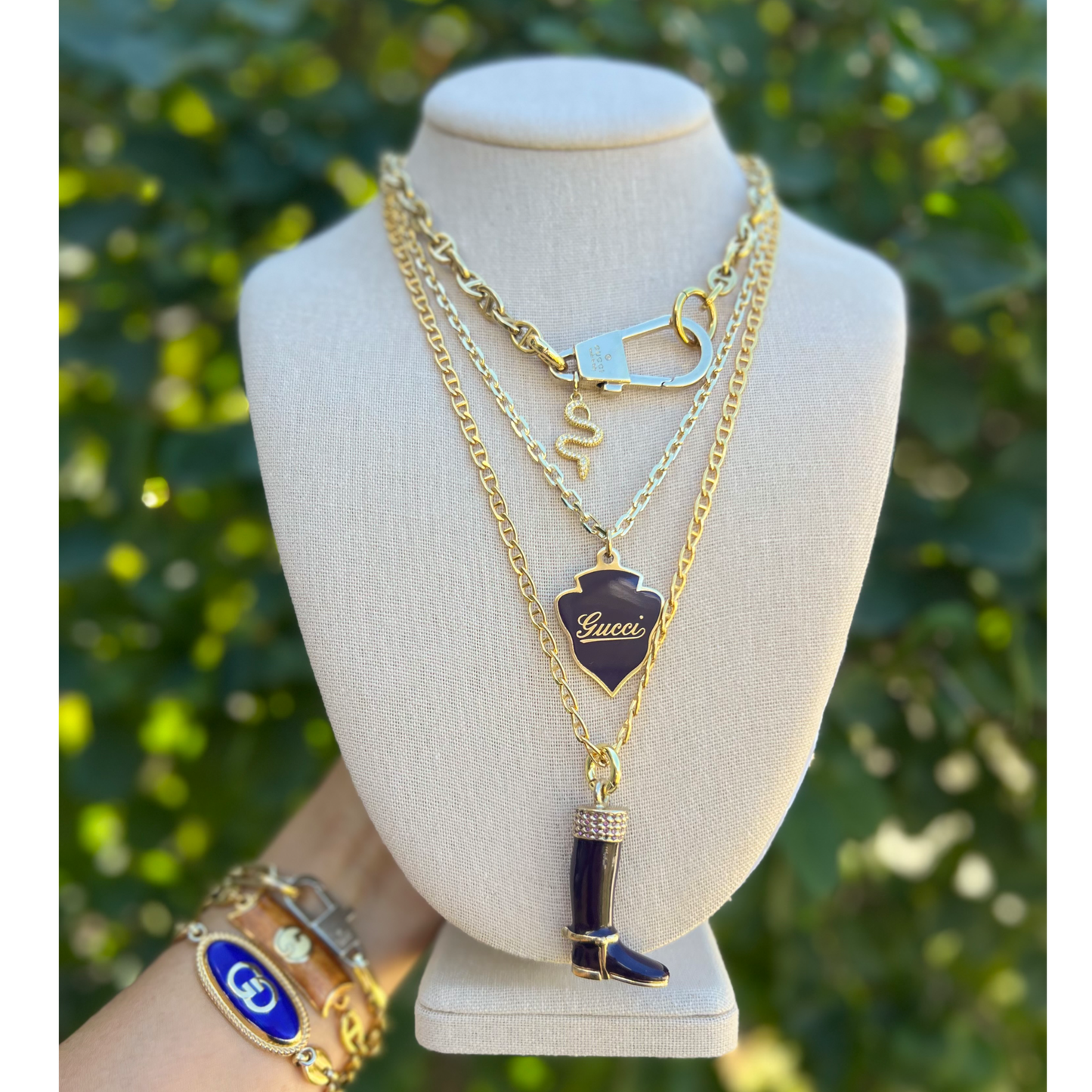 Repurposed GG Enamel Purple Cursive Necklace
