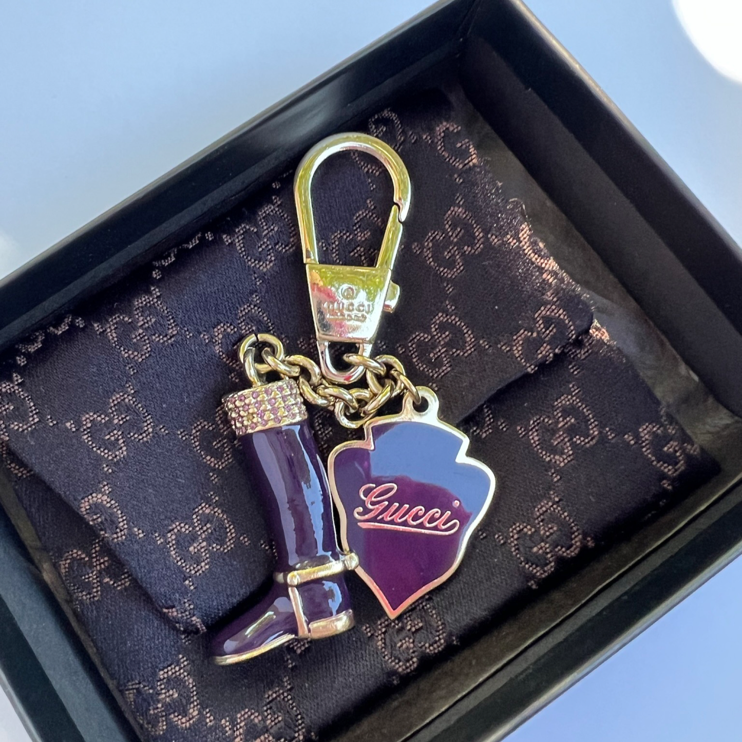Repurposed GG Enamel Purple Cursive Necklace