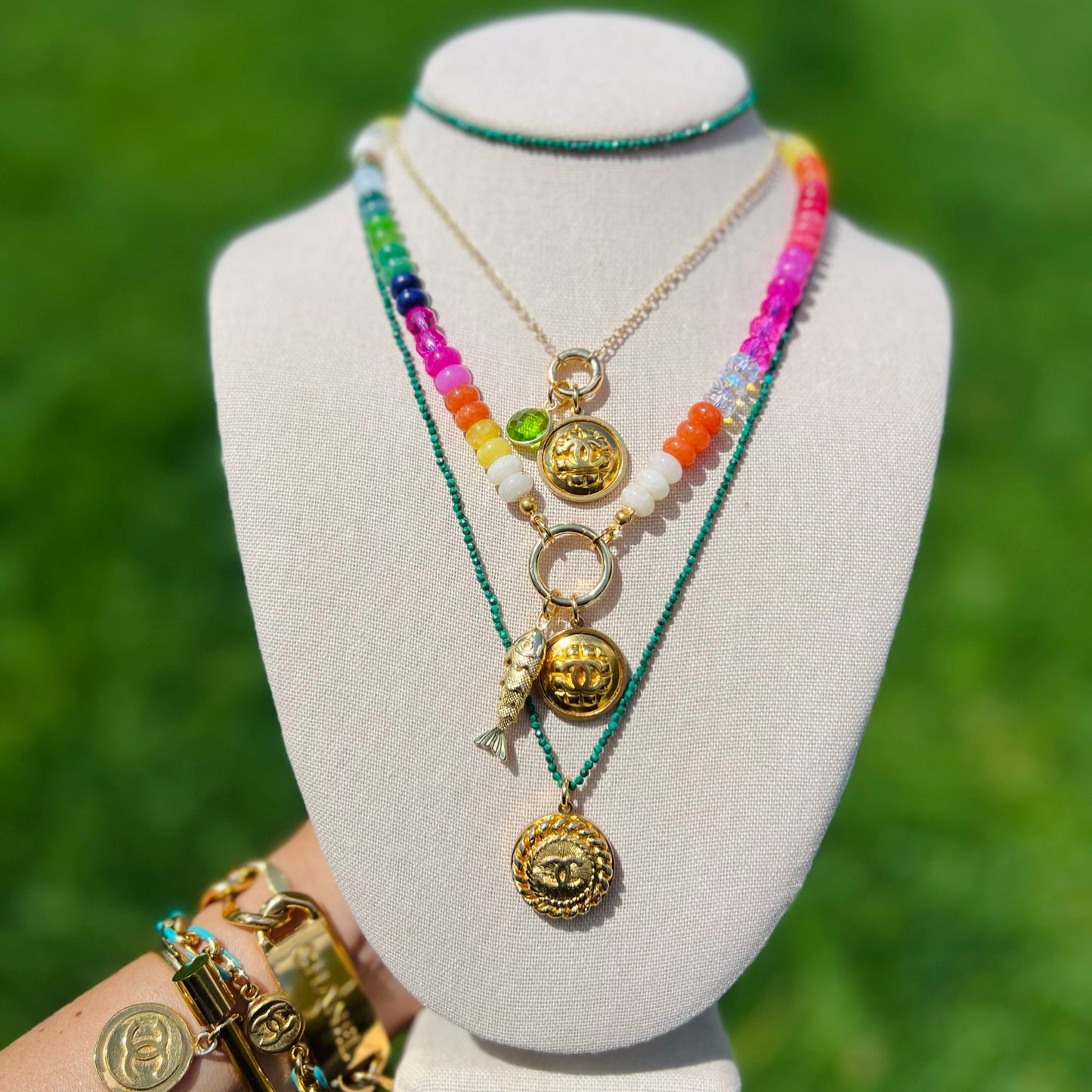 Repurposed CC Beaded Fish Charm Necklace