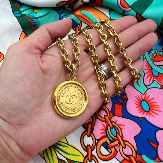 Repurposed CC Large Double Coin Necklace