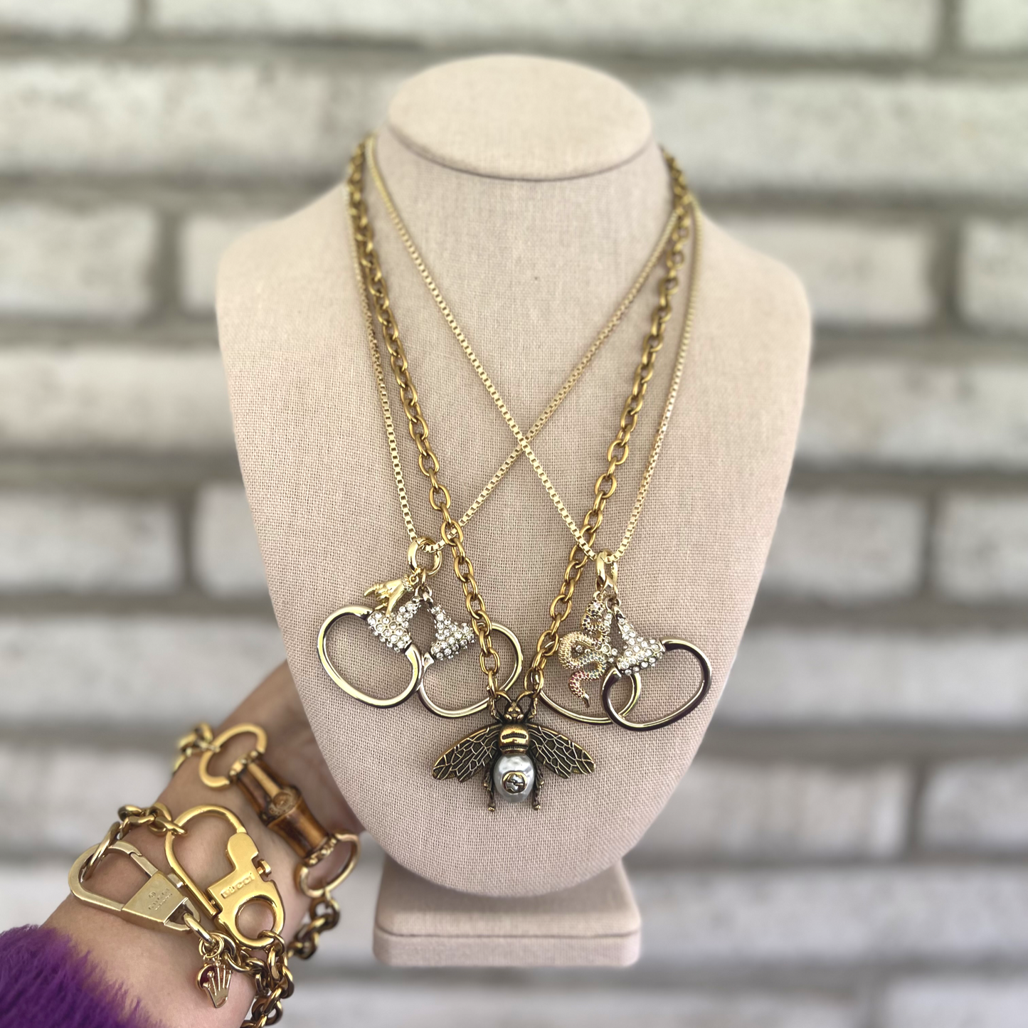 Repurposed GG Large Bee Charm Necklace