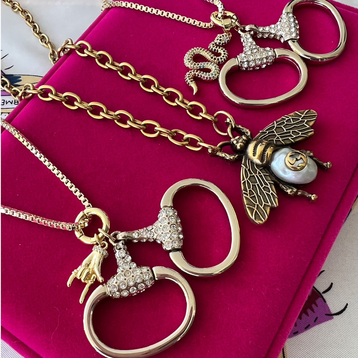 Repurposed GG Large Bee Charm Necklace