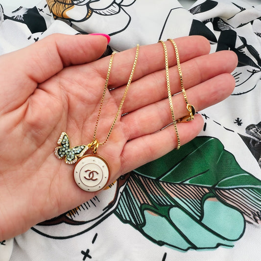 Repurposed CC Green  Butterfly Charm Necklace