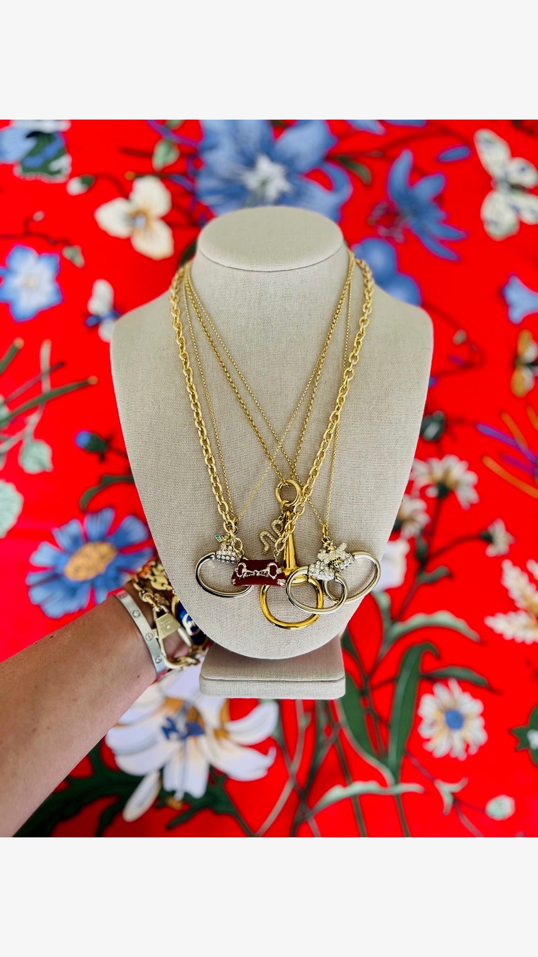 Repurposed GG Pave Horsebit with Charm Necklace