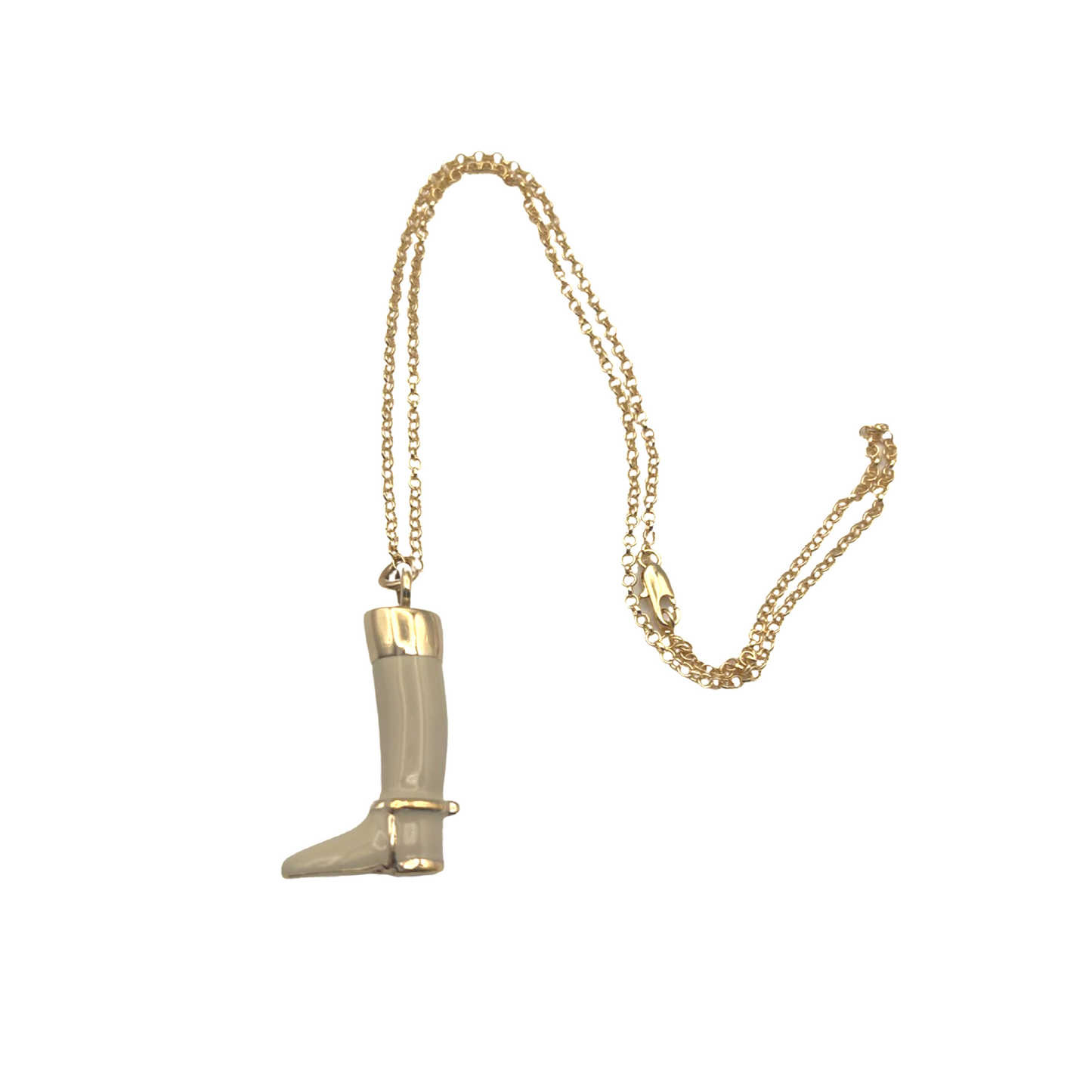 Repurposed GG Cream & Gold Enamel Riding Boot Charm Necklace