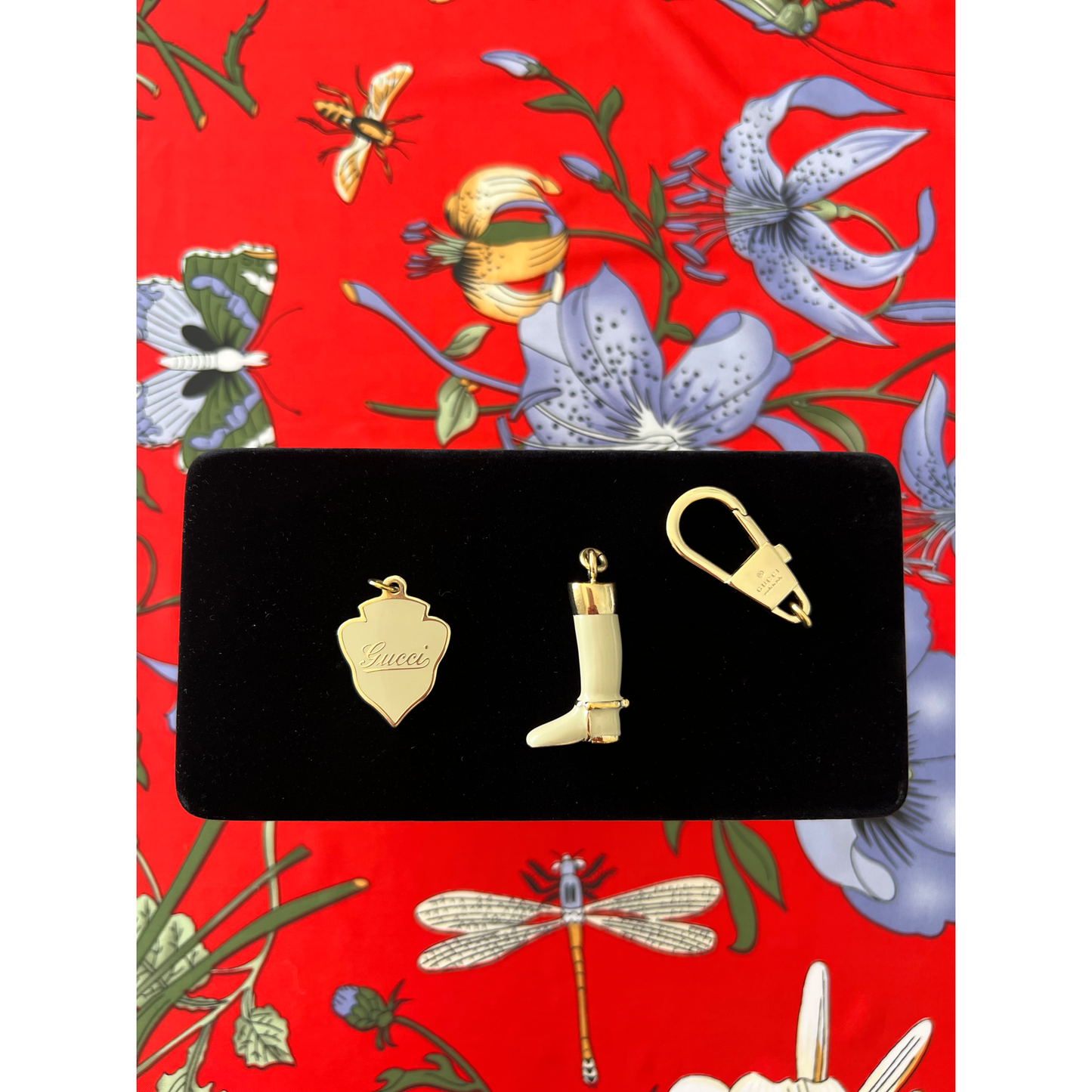Repurposed GG Cream & Gold Enamel Riding Boot Charm Necklace