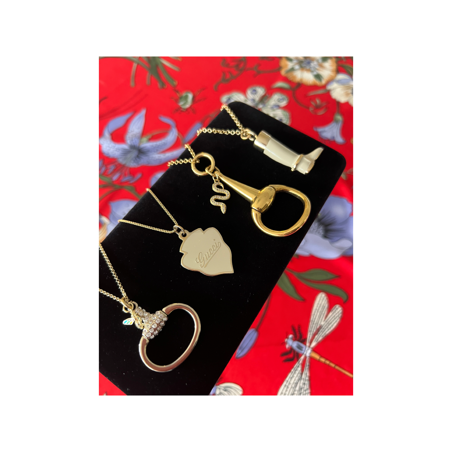 Repurposed GG Cream & Gold Enamel Riding Boot Charm Necklace