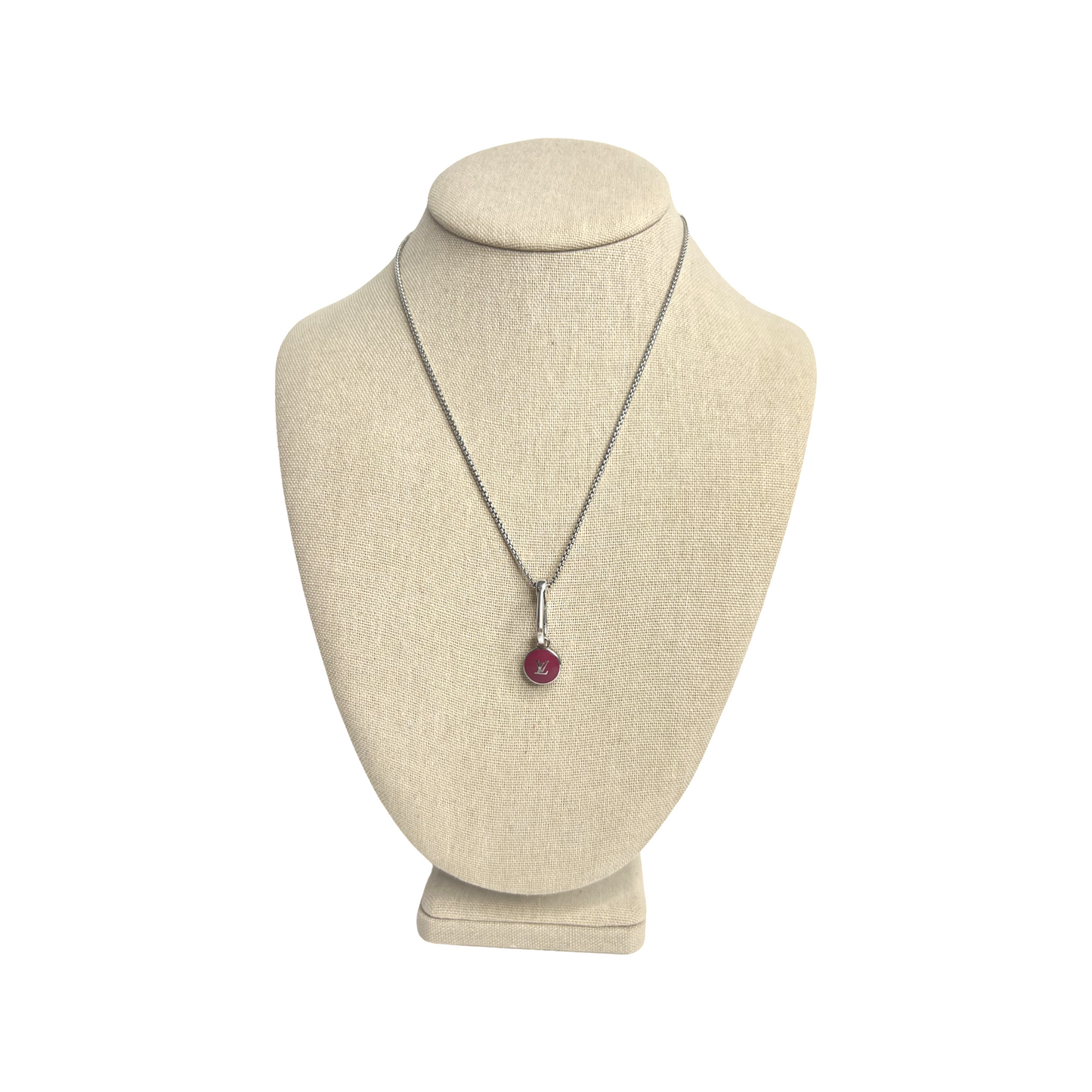 Repurposed LV Monogram Purple Flower Pastille Charm On Silver Chain Necklace