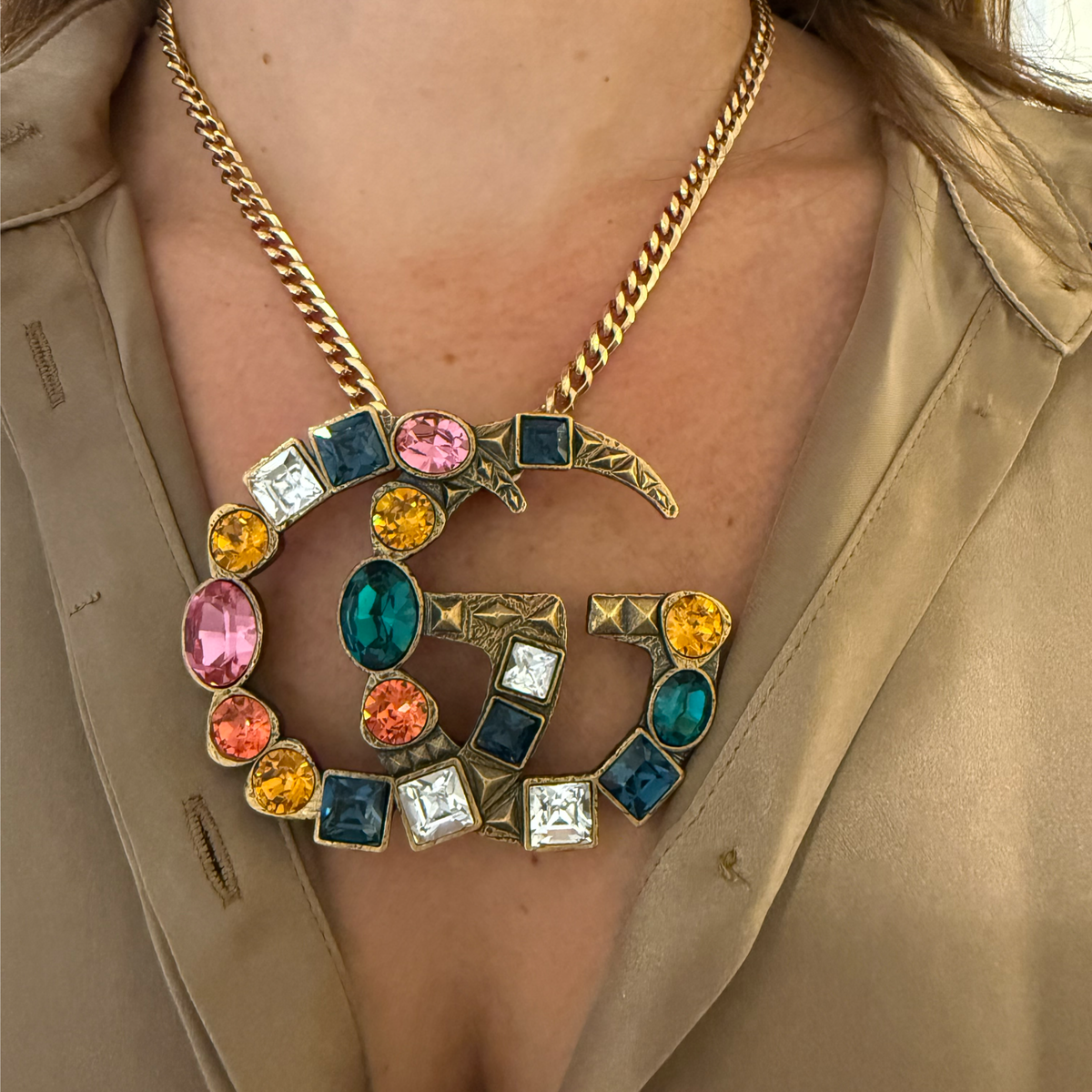 Repurposed X Large GG Belt Necklace