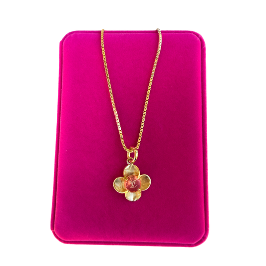 Repurposed LV Large Amber Flower Necklace