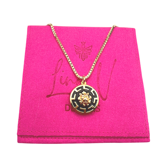 Repurposed GV Lion Gold and Black Necklace
