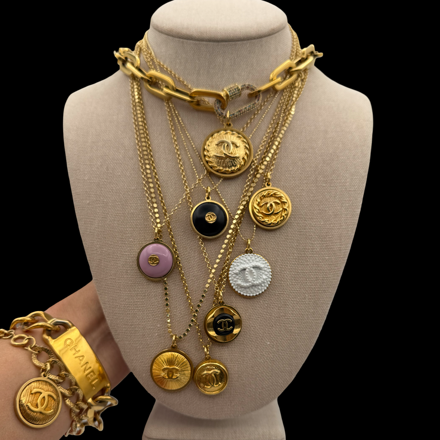 Repurposed Large CC Gold Charm Necklace