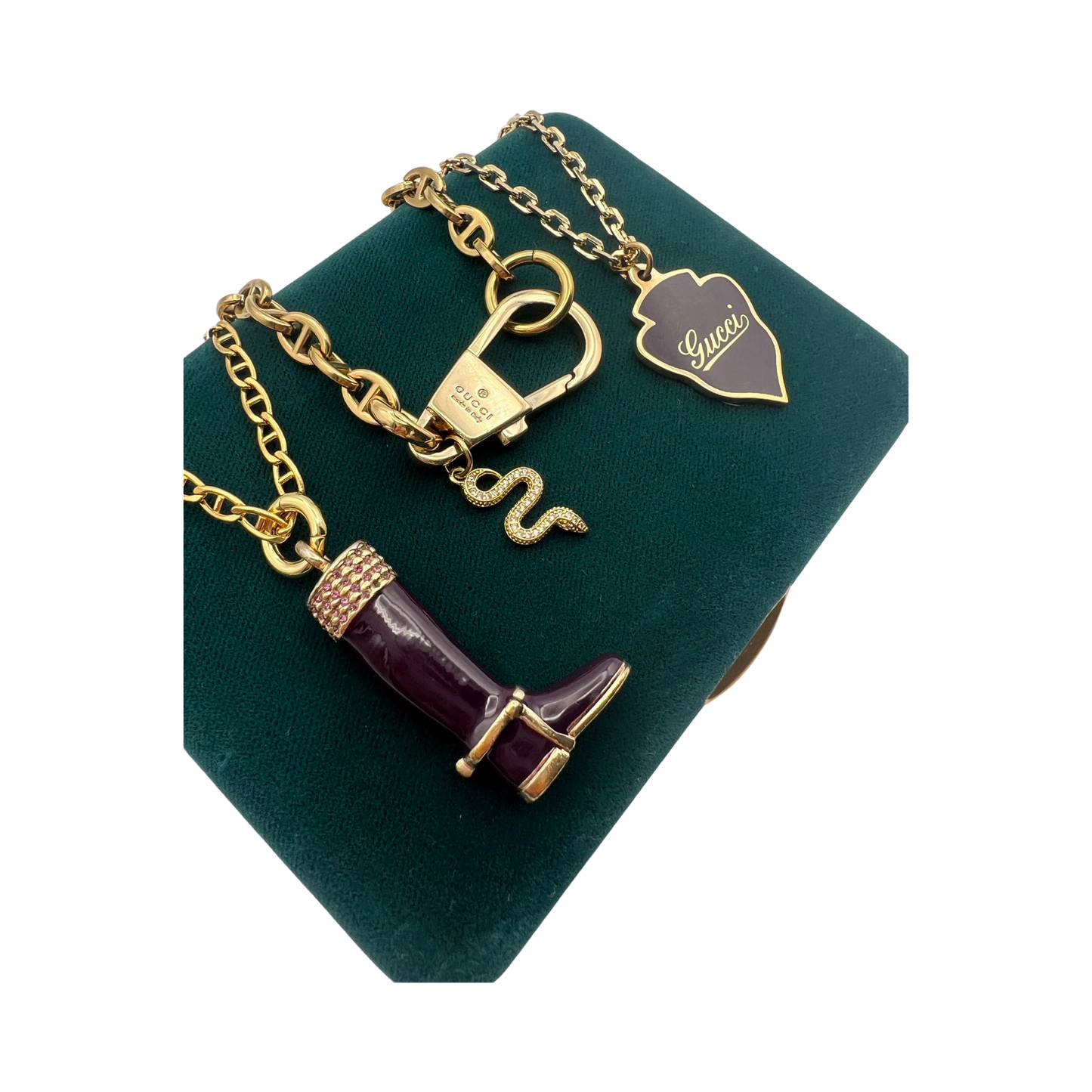 Repurposed GG Enamel Purple Cursive Necklace