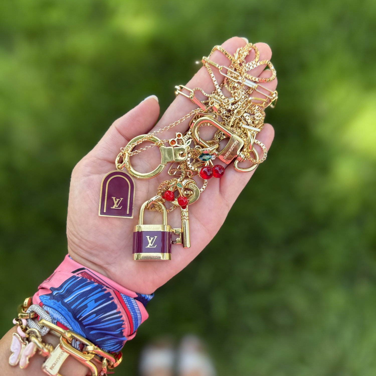 Repurposed LV Lock Burgundy and Gold Charm Necklace – LINA V DESIGNS