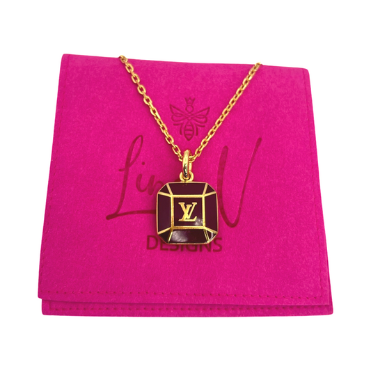 Repurposed LV Square Logo  Necklace