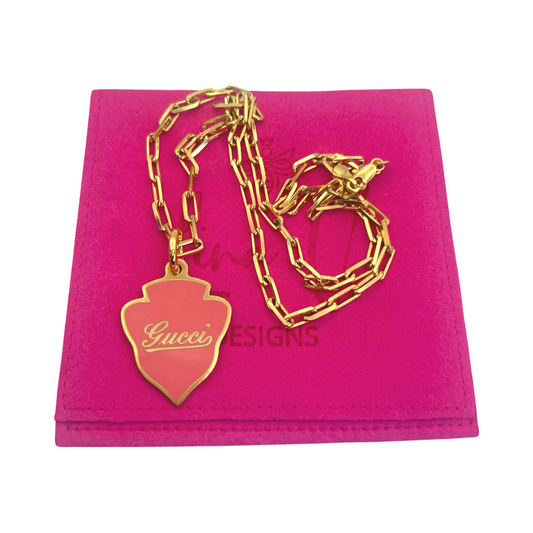 Repurposed GG Pink Cursive & Gold Charm Necklace