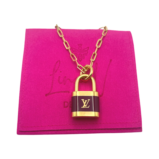Repurposed LV Burgundy Lock Necklace