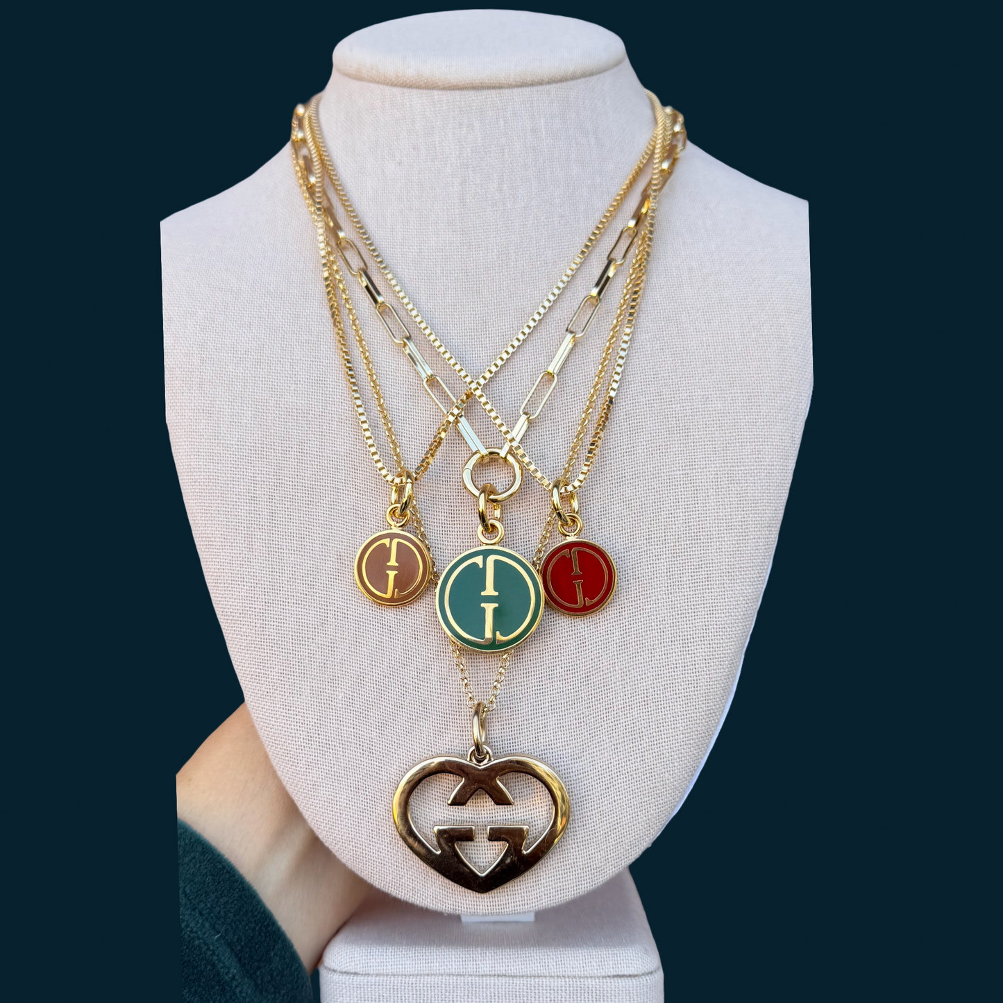 Repurposed GG Red Charm Necklace