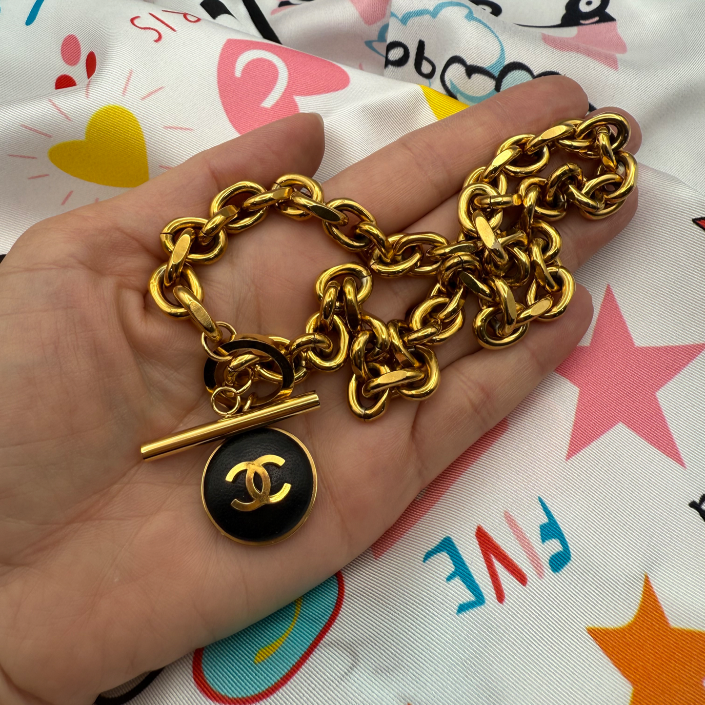 Repurposed CC Toggle Black and Gold Charm Necklace
