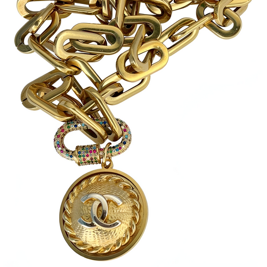 Repurposed Large CC Gold Charm Necklace
