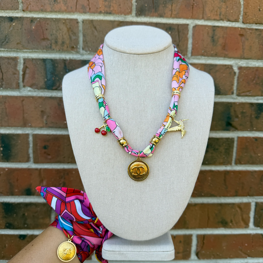 Repurposed CC Cherry Scarf Charm Necklace