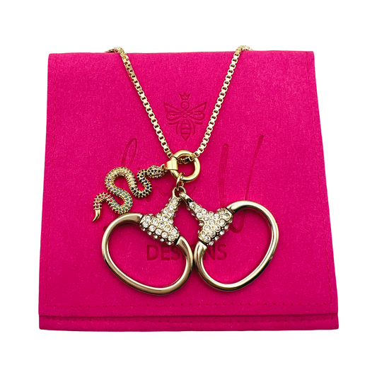 Repurposed Double GG Pave Horsebit with Pave Snake Charm Necklace