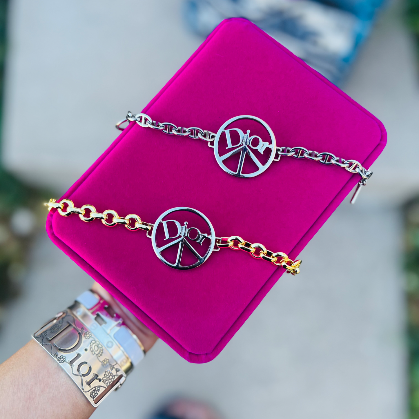 Repurposed CD Logo Peace Signature Gold and Silver Bracelet