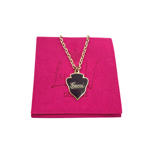 Repurposed GG Enamel Purple Cursive Necklace
