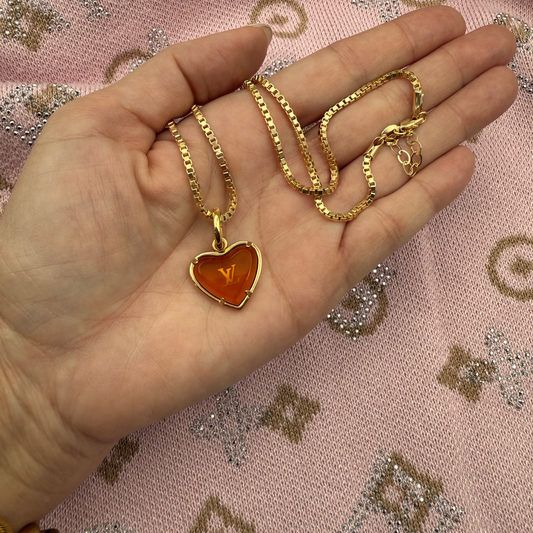 Repurposed Amber Heart Necklace