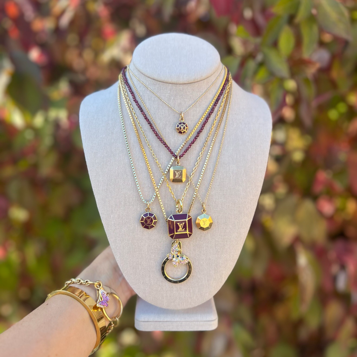 Repurposed LV Gold Pendant Necklace