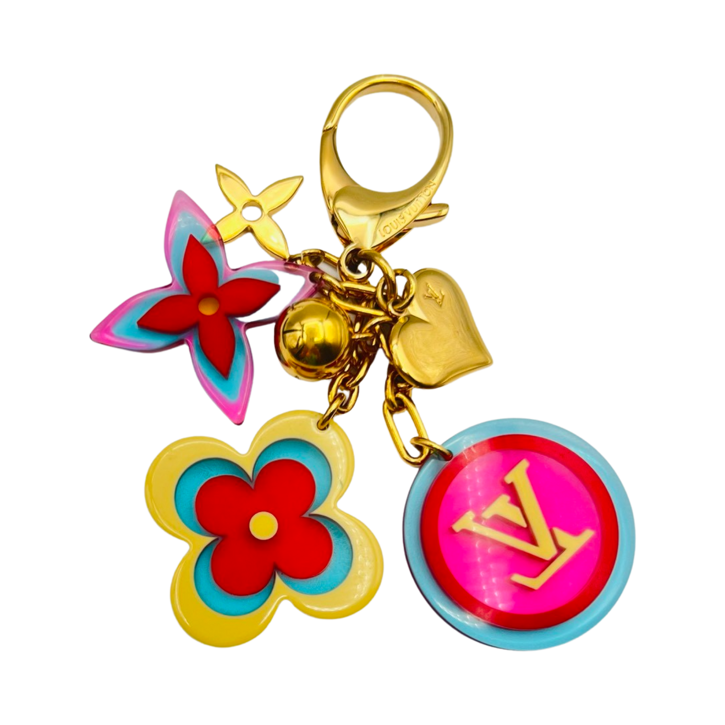 Repurposed  LV  Large Pink & Blue Flower Charm Necklace