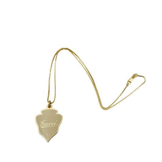 Repurposed GG Cursive Cream Enamel & Gold Charm Necklace