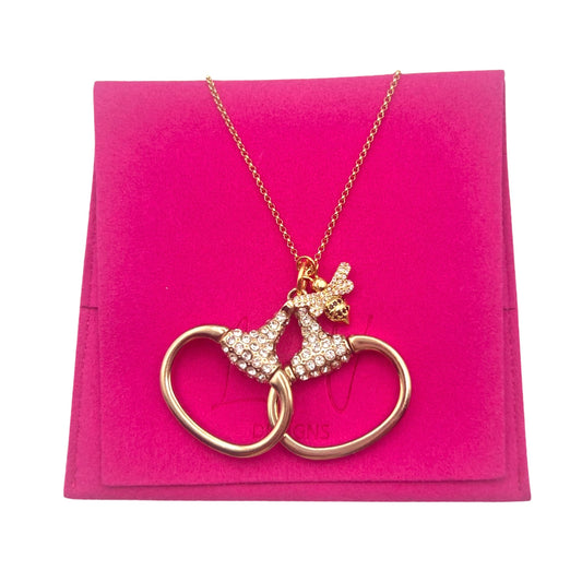 Repurposed Double GG Pave Horsebit with Pave Bee Charm Necklace