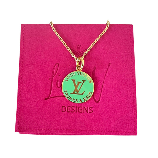 Repurposed LV Trunks & Bags Green  Double Sided Necklace