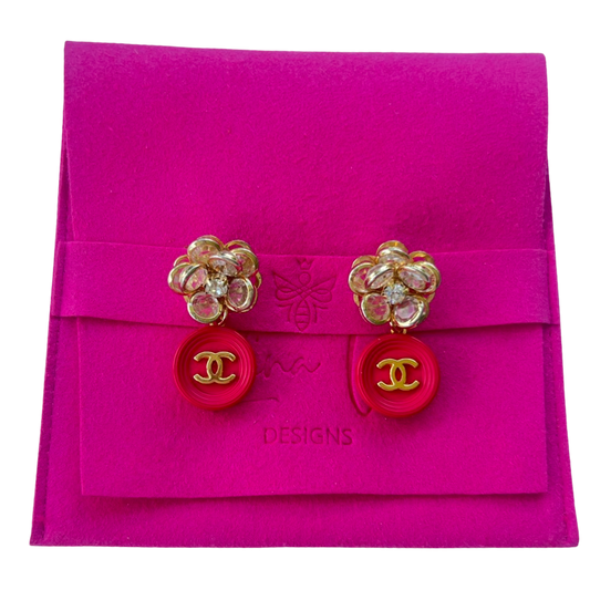 Repurposed Flower and CC Pink Charm Earrings