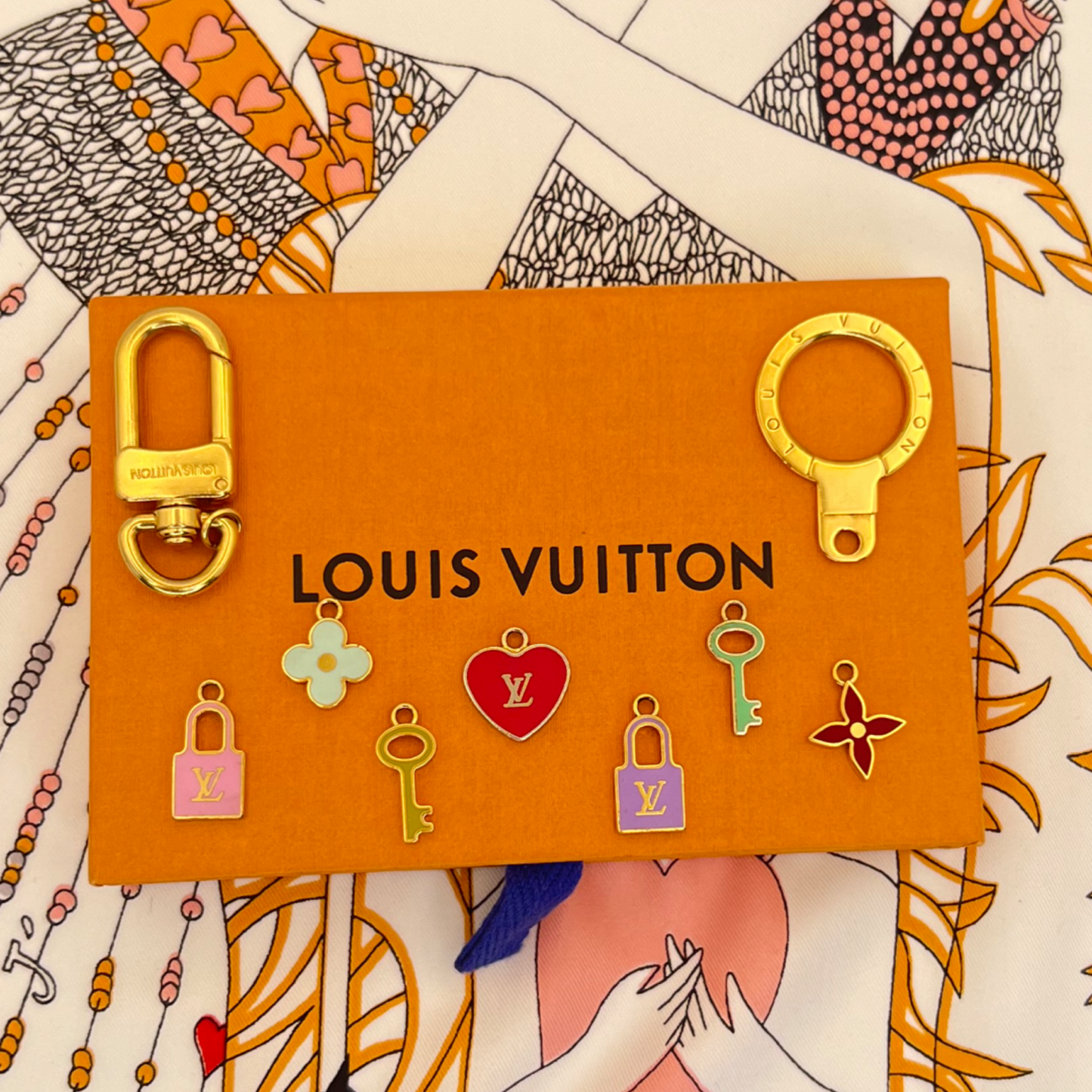 Repurposed LV Red Flower Charm Necklace