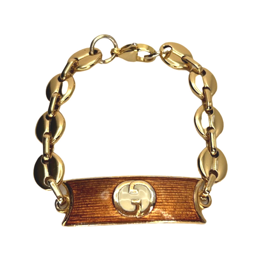 Repurposed GG Vintage  1970’s White & Brown  Enamel Bracelet