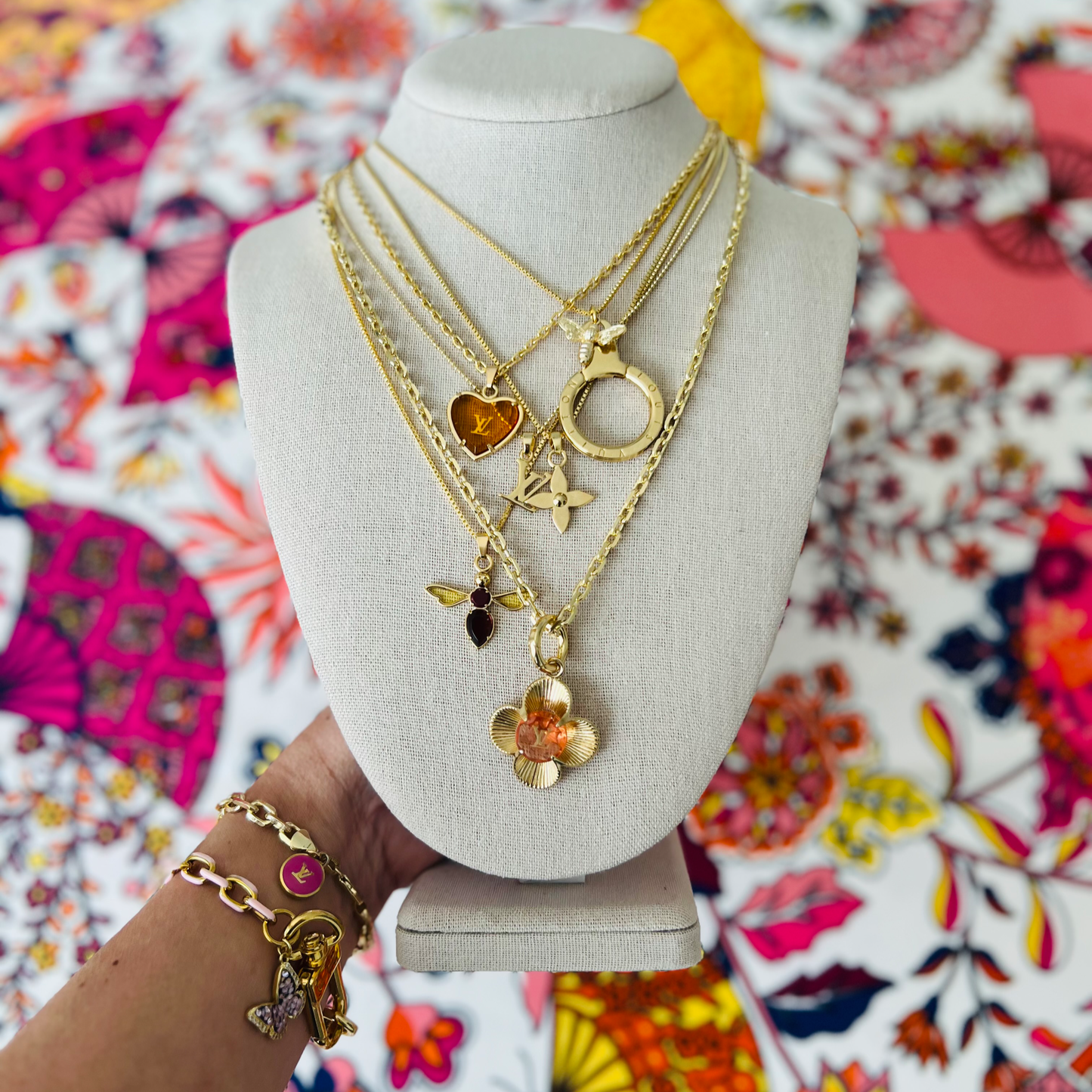 Repurposed LV Large Stone Flower Necklace